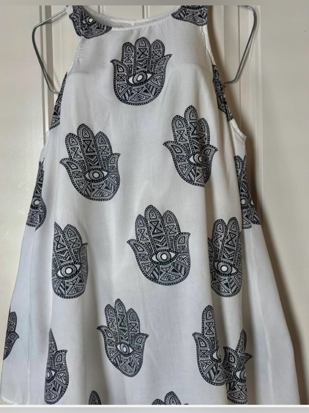 Reverse White&Black Hamsa Hand Boho Evil Eye Spiritual Festival Summer Casual